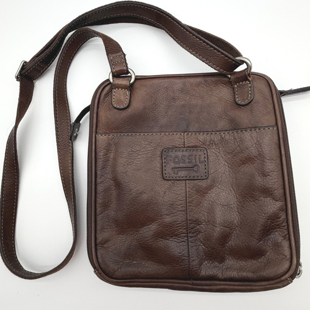 Fossil ZB2840 Brown Leather Crossbody Messenger Bag Small Square‎ Organizer